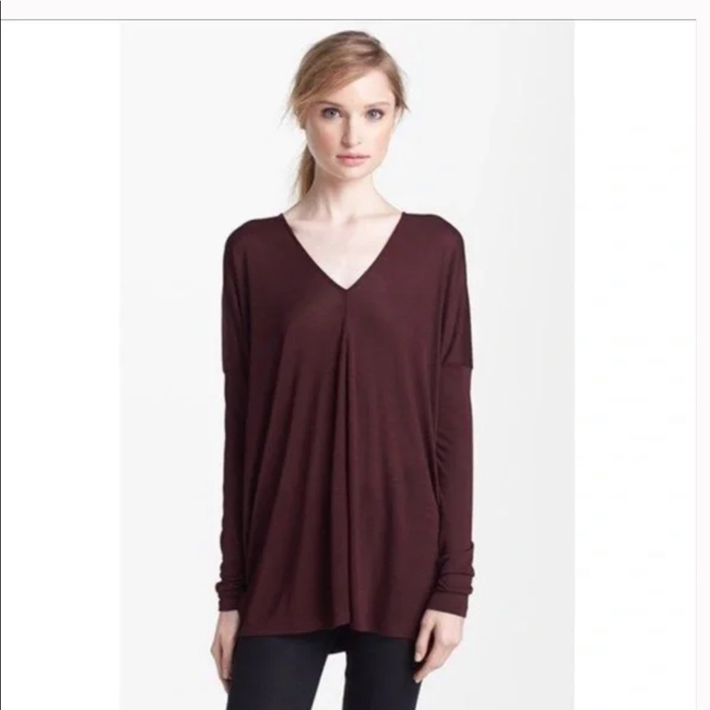 Vince Double V Neck Long Sleeve Tunic Knit Top